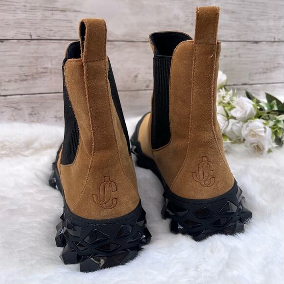 NEW Size 10 Womens Jimmy Choo Brown Diamond X Chelsea Suede Platform Ankle Boots - Picture 7 of 13